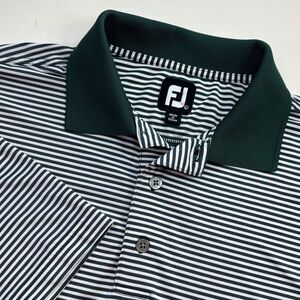 Footjoy FJ Performance Polo Mens‎ Large Green White Stripe Golf Shirt  Stretch